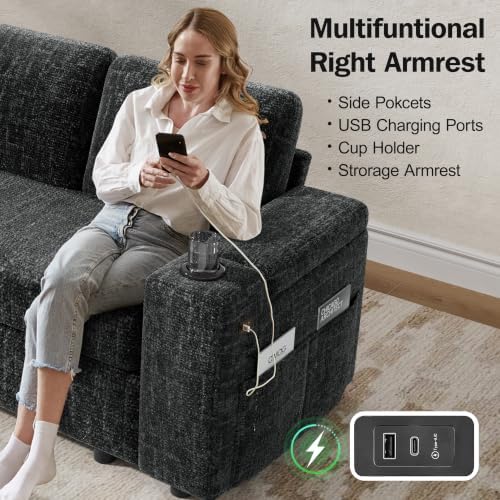 Vipbear 130" Modular Sectional Sleeper Sofa with Pull Out Bed, 9 Seat Chenille U Shaped Couch with Ottoman and Chaise|USB Ports|Cup Holders|Side Table, Tool Free Assembly, Grey