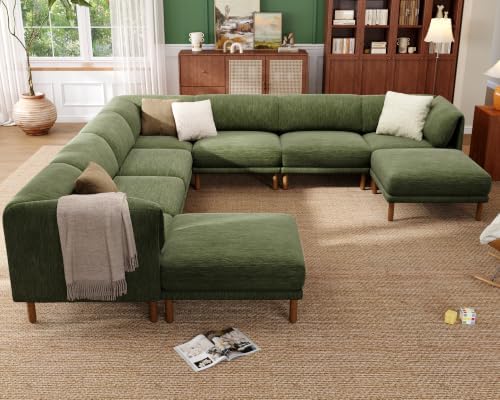 Cloud Sectional Couches for Living Room,Modular Sectional Sofa,Green | Extra Deep 9 Seater,Oversized Couches With 2 Ottoman,Solid Wood Leg,Large Sofa for Big Space,Office,Apartmen