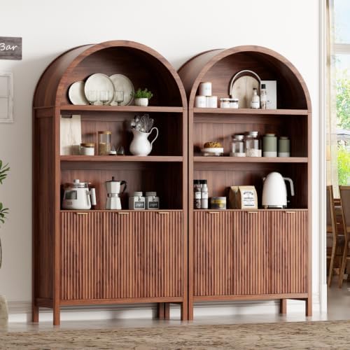 Ieejdn 71.34" Tall Arched Kitchen Pantry,Modern Fluted Wood Storage Cabinet with Doors,Adjustable Shelves,Organizer, Versatile Cupboard for Kitchen,Living Room,Dining Room,Bathroom,Walnut
