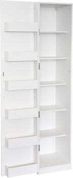 KEIKI 15.75" W Slim Kitchen Pantry Storage Cabinet with Door-Side Rack & Shelves, Tall Narrow Freestanding Sideboard Wood Hutch Food Pantries Cupboard for Coffee Bar, Dining Room