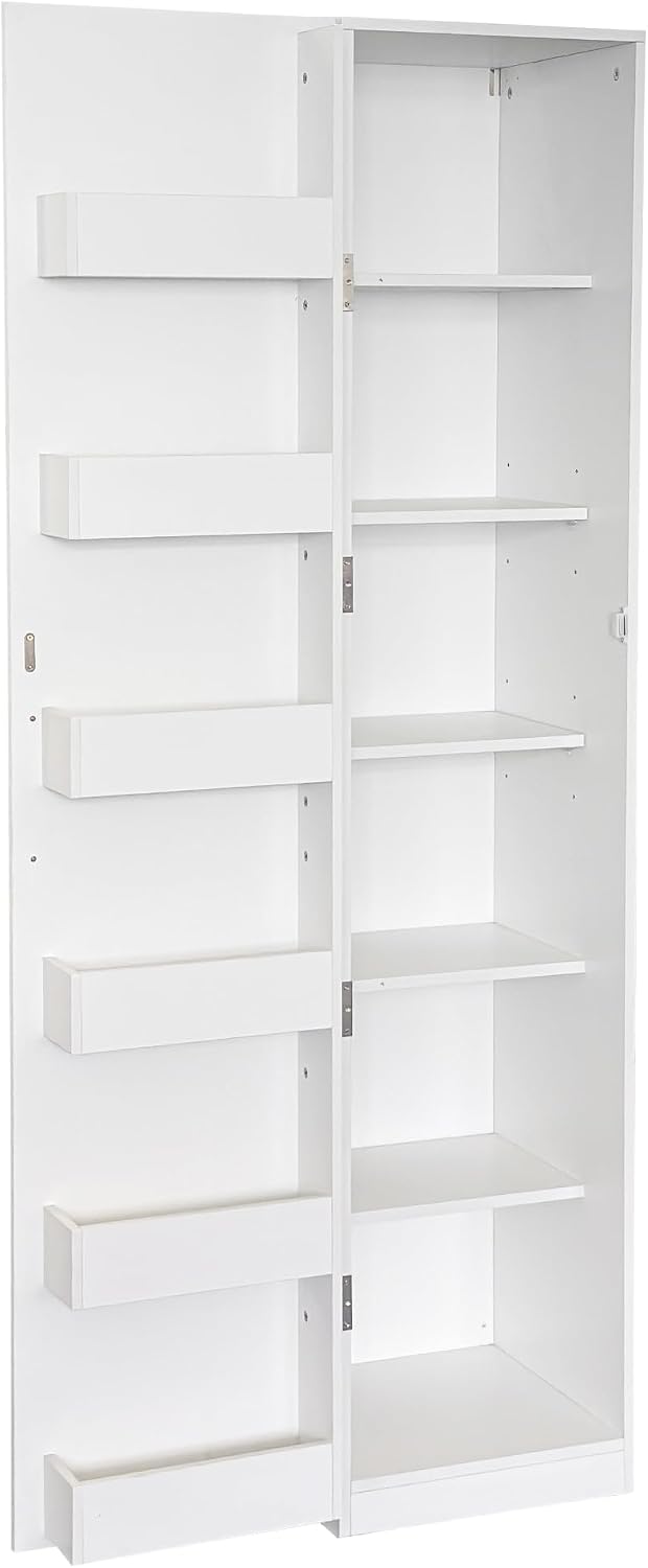 KEIKI 15.75" W Slim Kitchen Pantry Storage Cabinet with Door-Side Rack & Shelves, Tall Narrow Freestanding Sideboard Wood Hutch Food Pantries Cupboard for Coffee Bar, Dining Room