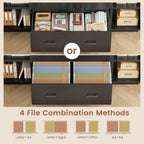 SEDETA 55" File Cabinet with Lock, Large 3 Drawers Filing Cabinets for Home Office, Lockable Printer Stand with Storage, Power Strip, LED Light & Pegboard, Black