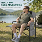 Colegence Oversized Directors Camping Chairs, 2 Pack, 600 lb, Black | Heavy duty outdoor chairs for adults, 28" wide seat, supportive back, side table, cup holder, detachable storage pocket