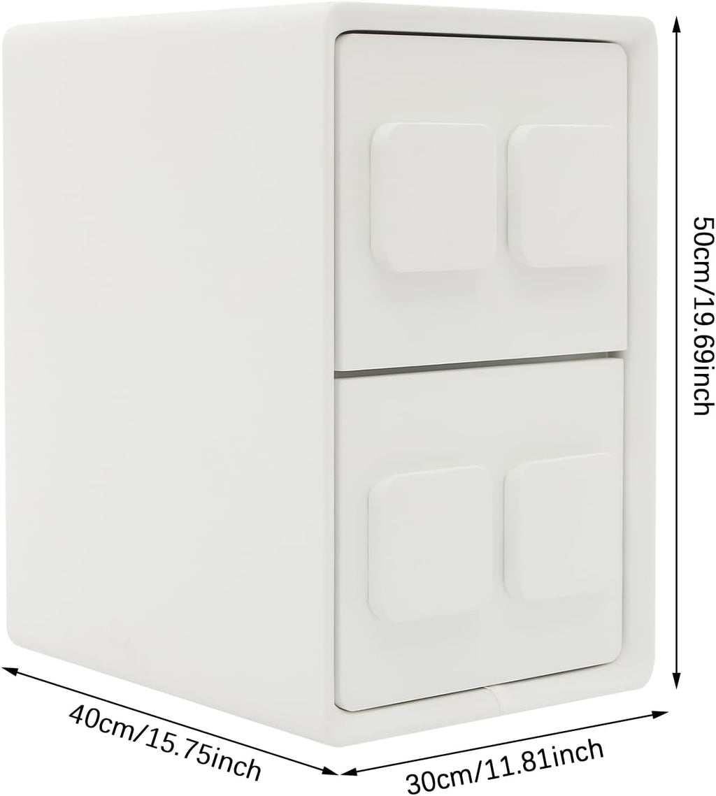 Modern Minimalist End Table, with 2 Drawers Bedside Table, Bedside Nightstand for Bedroom, Living Room, Office, 15.75x11.81x19.69 Inches (White)