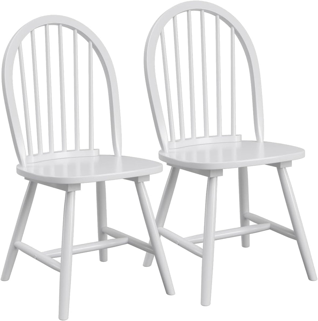 COSTWAY Windsor Dining Chairs Set of 2, Mid-Century Modern Wood Chairs w/Spindle Back & Reinforced H-Shaped Legs, Farmhouse Armless Kitchen Chair for Living Dining Room, Restaurant (White)
