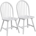 COSTWAY Windsor Dining Chairs Set of 2, Mid-Century Modern Wood Chairs w/Spindle Back & Reinforced H-Shaped Legs, Farmhouse Armless Kitchen Chair for Living Dining Room, Restaurant (White)
