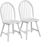 COSTWAY Windsor Dining Chairs Set of 2, Mid-Century Modern Wood Chairs w/Spindle Back & Reinforced H-Shaped Legs, Farmhouse Armless Kitchen Chair for Living Dining Room, Restaurant (White)