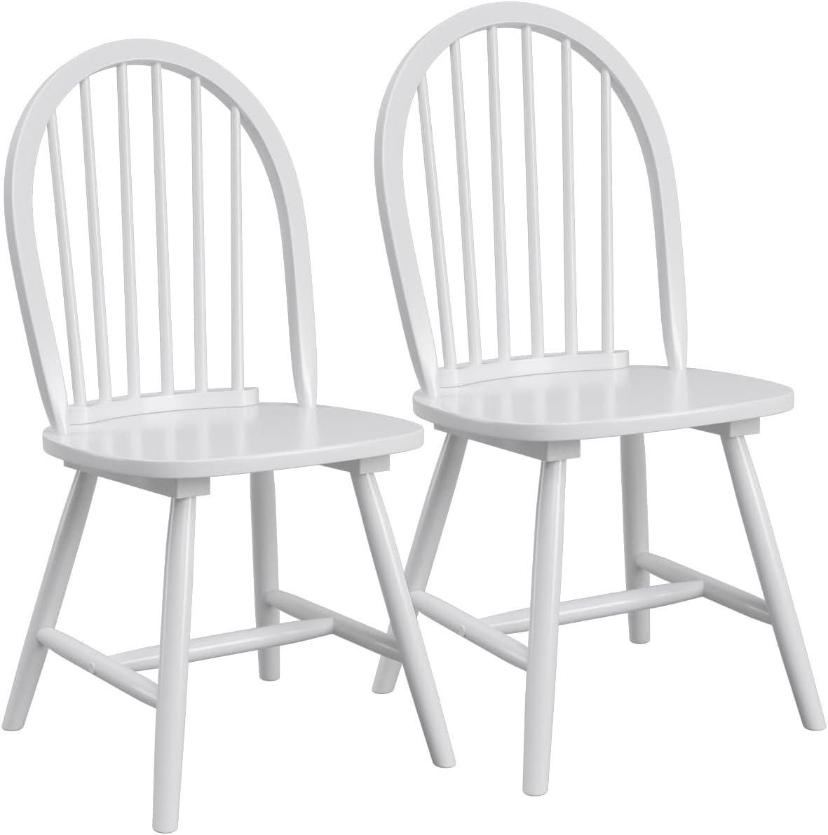 COSTWAY Windsor Dining Chairs Set of 2, Mid-Century Modern Wood Chairs w/Spindle Back & Reinforced H-Shaped Legs, Farmhouse Armless Kitchen Chair for Living Dining Room, Restaurant (White)