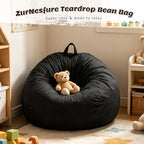 ZurNesfure Bean Bag Chair, Teardrop Large Bean Bag with Filling Black, 3FT | Bean Bag Chairs for Living Room, Washable Comfy Chair with Handle, Fluffy Bean Bag for Reading Gaming Relaxing