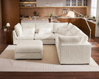 115" Oversize Corduroy Modular Sectional Sofa Couches for Living Room,White | Washable Couch with Fully Removable Cover, Cloud Couch Sectional, 5 Seater with Ottoman, Corner & V-Shaped