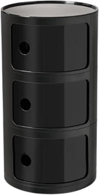 Round Nightstand with 3 Drawers, Modern Style Side Table, Multifunctional End Table Storage Cabinet for Living Room, Bedroom, Bathroom (Black)