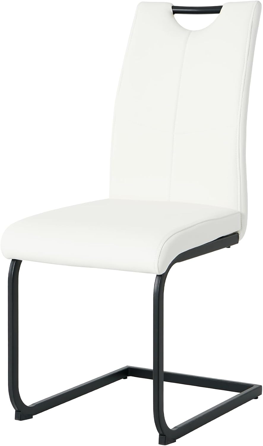 Henf Modern Dining Chairs Set of 2,Dining Room Chair Side Chairs with PU Leather Seat Black Metal Legs,Comfortable Dining Kitchen Chairs for Dining Room Living Room,White Armless Dining Chairs for 2