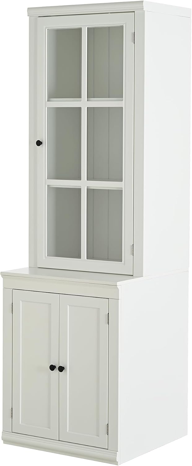 Havemies 75" Freestanding Pantry Cabinet with Glass Lattice Door, Large Farmhouse Kitchen Storage with Double-Action Hinges for Dry Food & Supplies, White