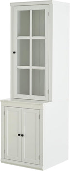 Havemies 75" Freestanding Pantry Cabinet with Glass Lattice Door, Large Farmhouse Kitchen Storage with Double-Action Hinges for Dry Food & Supplies, White