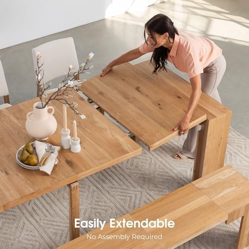 Transformer Table Solid Wood Extendable Dining Table, Natural | Seats 2-12, Expandable Dining Room Table, Space-Saving Furniture, Kitchen and Dining Room Furniture, Table + Bench