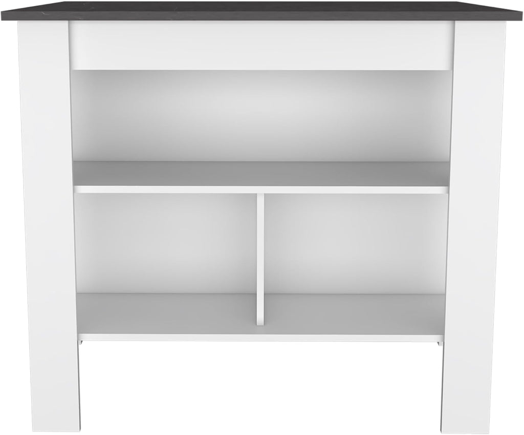 Kitchen Island with Four Legs and Three Shelves - White/Onyx | Three-tiered design with four legs and modern white/onyx finish