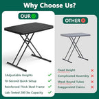 30 Inch Folding Table, Adjustable Height TV Tray for Small Spaces, Heavy Duty Foldable Utility Table for Laptop, Dining, Camping, No Assembly, 200 lbs Capacity, Black Granite