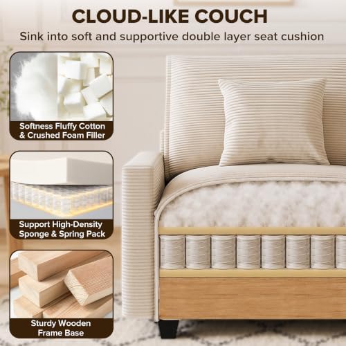 Oversized Accent Chair with Ottoman, 41" Comfy Cloud Single Seat Sofa | Comfy Corduroy Armchair with Throw Pillow & Side Pockets, Modern Reading Chair for Living Room, Bedroom, Apartment