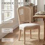 Wicker Dining Chairs Set of 4, Upholstered Linen Fabric Dining Room Chairs with Square High Rattan Back Farmhouse French Kitchen Chairs for Dining Table/Living Room/Restaurant, Cream