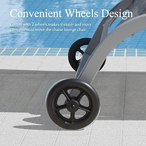 Domi Chaise Lounge Outdoor Set of 3 Lounge Chairs for Outside w/Wheels, 5 Adjustable Position Pool Lounge Chairs for Patio, Beach, Yard, Turquoise Blue