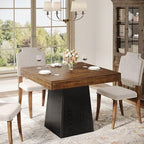 Tribesigns Square Dining Table for 4, 31.5" Farmhouse Small Kitchen Table | Wooden Dinner Table with 3.93" Thick Top & Sturdy Pedestal, Fits for Dining Room, Small Space, Apartment, Dark Brown & Black