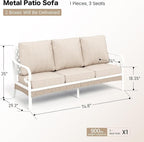 SUNSHINE VALLEY Metal Patio Furniture Sofa with 5.75" Extra Thick Cushion, 3-Seater Deep Seating & High-Back White Frame Outdoor Couch All Weather Outdoor Seating for Deck Gazebo Porch, Beige