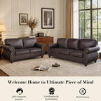 Couchus 88" W Living Room Furniture Sets, 3-Seater&Loveseat, Brown | Faux Leather Fabric Sofa and Couch Sets, Mid-Century Sofa Set with Nailhead Trim