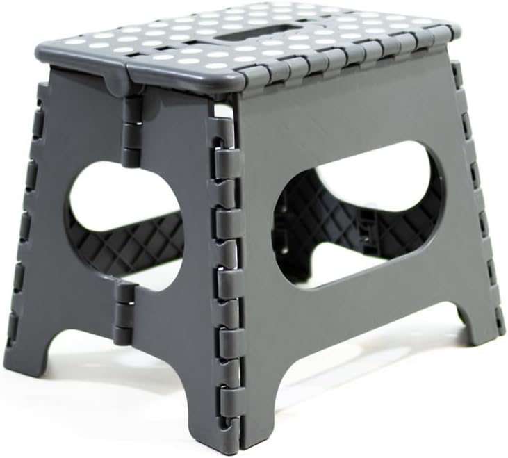 Avalon Multipurpose Folding Stool PVC Sturdy and Durable Home School Nursery Grey Small Folding Ladder (27 x 33 x 26.5cm)
