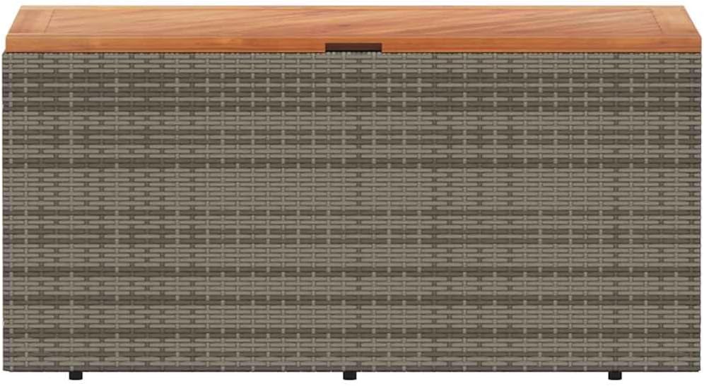 Modern Garden Storage Box Grey and Brown with PE Rattan and Acacia Wood for Outdoor Storage and Seating