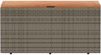 Modern Garden Storage Box Grey and Brown with PE Rattan and Acacia Wood for Outdoor Storage and Seating