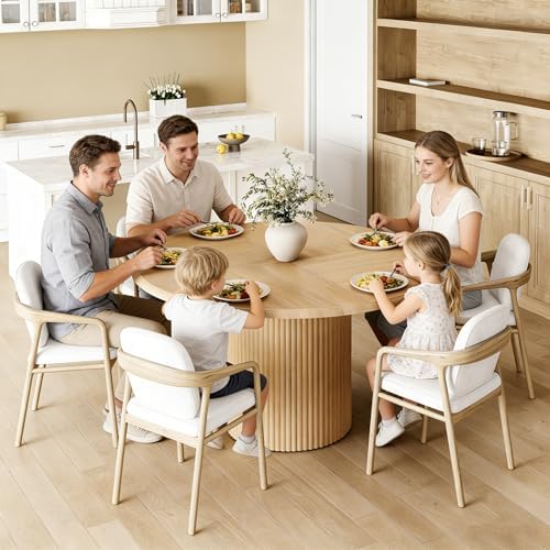 LITTLE TREE 47 Inches Round Dining Table for 4, Farmhouse Natural Wooden Dining Room Table with Heavy Duty Fluted Pedestal, Large Circle Kitchen Dinner Table for Dining Room, Living Room (Table Only)