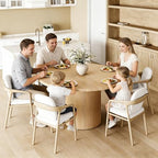 LITTLE TREE 47 Inches Round Dining Table for 4, Farmhouse Natural Wooden Dining Room Table with Heavy Duty Fluted Pedestal, Large Circle Kitchen Dinner Table for Dining Room, Living Room (Table Only)
