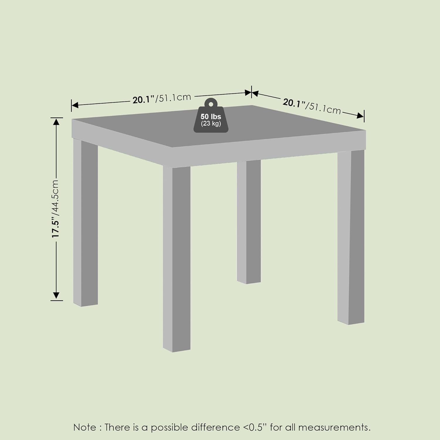 Bayan End Table, Square Side Table, for Small Spaces, Living Room, Bedroom, White