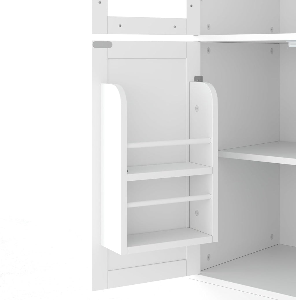 Freestanding Buffet with Hutch, 47.2 * 15.7 * 75 inch Tall Kitchen Pantry Cabinet with 4 Drawers, Door Shelves and Pull-Out Trays for Dining, Living Room, White