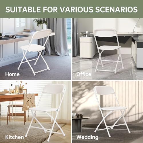 100 PCS Plastic Folding Chair, Portable Commercial Chair, Heavy-Duty Plastic Folding Chairs, Folding Chair with 350 LB Capacity for Wedding Party Outdoor Indoor White