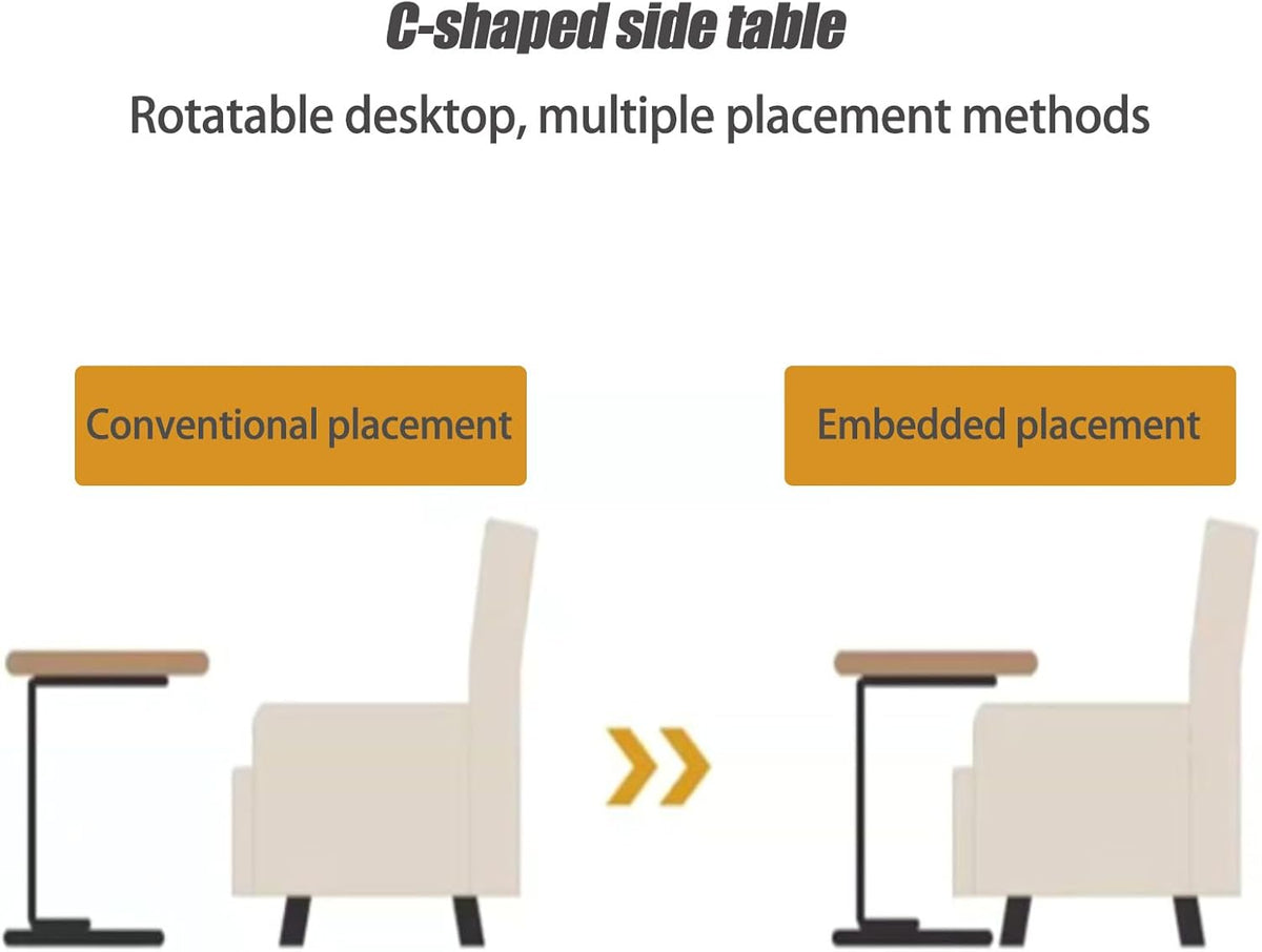 Pedestal Adjustable c Table for Small Spaces，C Shaped End Table Desktop can Turn 360° and the Height of the Sofa Small TV Tray Table Can be Adjusted for Couch