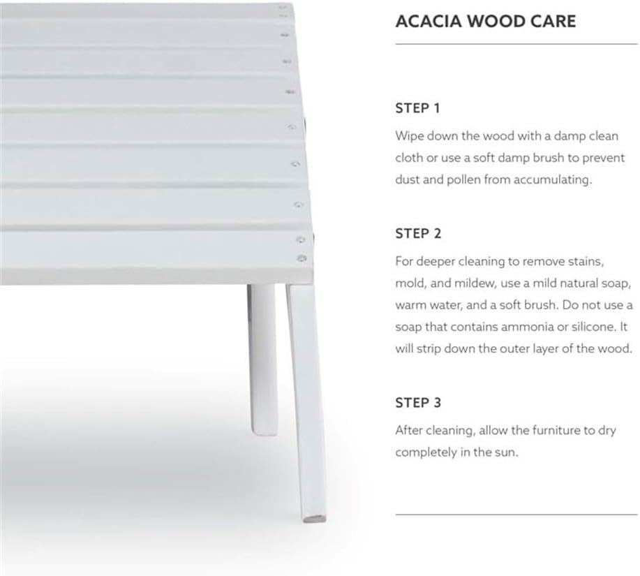 Outdoor Ottoman, Solid Wood and Acacia, White Finish, 21.6" W x 21.06" D x 13.7" H, Sturdy Transitional Patio Footrest, Ideal for Adirondack Chair or Outdoor Furniture Use
