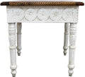 Pemberly Row Solid Wood Hand Carved End Table, 24 in x 24 in x 24 in, Brown Top, Ivory Base, Floral Carving Design, Traditional Transitional Style Accent Table for Living Room or Bedroom