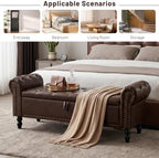 Furniliving 51” End of Bed Storage Bench, Bedroom Bench with Button-Tufted, Upholstered Storage Ottoman Benches Window Bench with Storage, Leather Bench for Living Room, Entryway, PU, BlackBrown