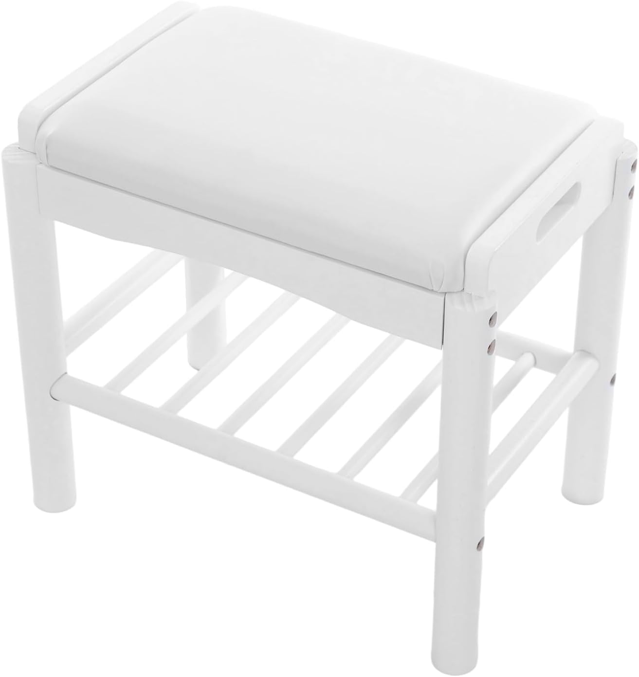 Shoe Bench with Cushion, 2-Tier Bamboo Shoe Rack Bench, Entryway Shoe Storage Organizer with Compartment, Wooden Shoe Storage Bench for Hallway, Living Room, Closet, Bedroom (White)