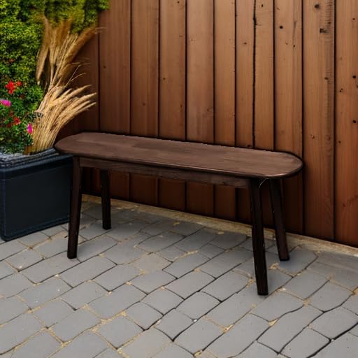 Entryway Bench, Solid Wood Dining Bench, Midcentury End of Bed Bench w/Rounded Corner, Outdoor Bench w/Robust Construction, Bedroom Bench, 10.24" W x 17.72" H（Walnut 39.4inches）