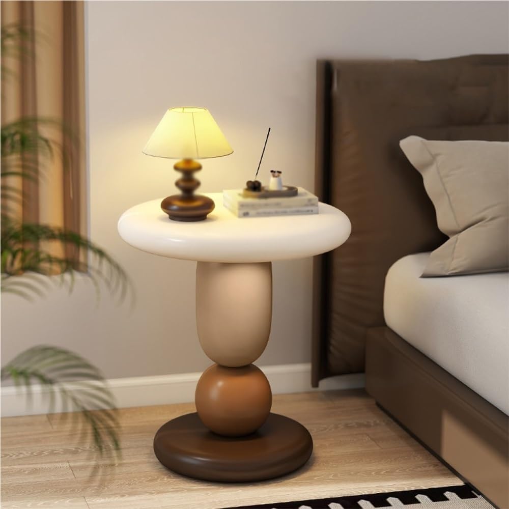 Colorful Round Side Table, Modern Resin Colorful End Table, Small Coffee Table with Stable Base for Living Room, Bedroom and Office(Brown)