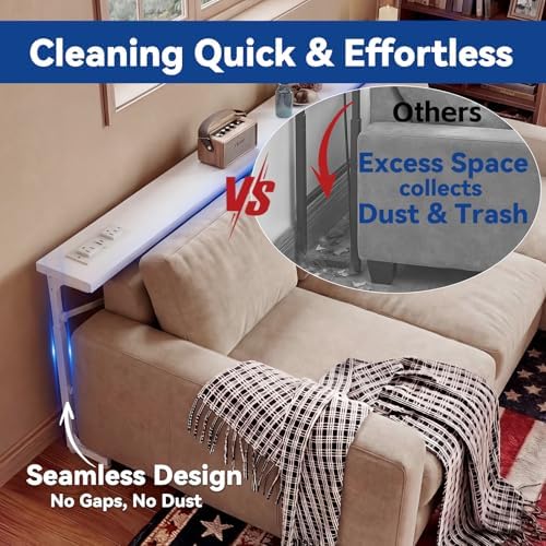 78.8inch Adjustable Height Narrow Sofa Side Table with 2 Power Outlets, Couch Behind Table for Small Space, Hallway, Entryway, Bedside, Bedroom, Stable, Easy to Assemble & Clean