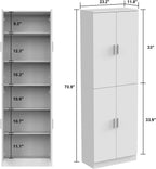 AIEGLE Kitchen Pantry Storage Cabinet with Adjustable Shelves, Kitchen Pantry with 4 Doors, Freestanding Cupboard Storage Organizer Cabinet for Kitchen Living Room, White 70.9" Tall