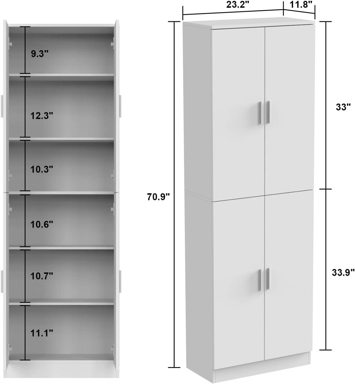 AIEGLE Kitchen Pantry Storage Cabinet with Adjustable Shelves, Kitchen Pantry with 4 Doors, Freestanding Cupboard Storage Organizer Cabinet for Kitchen Living Room, White 70.9" Tall