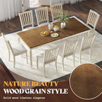AMERLIFE 9 Piece Farmhouse Dining Table Set with 79" Table, Cream | Solid Rubberwood Frame, 8 Chairs Included, Farmhouse Design, Upholstered Seating, Rustic Cream Finish