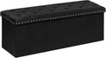 PINPLUS Folding Storage Ottoman Bench, Black Velvet | Large Storage Chest with Padded Seat, Footrest Stool and End of Bed Bench for Bedroom, Living Room and Entryway