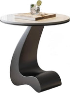 Modern Round Side Table,C Shaped End Table for Couch,Coffee Table with Sintered Stone Tabletop and Metal Frame for Living Room Balcony,Snow Mountain White