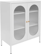 Accent Cabinet with Glass Doors – 3 Tier Storage, Modern Coffee Bar Station Pantry Cupboard Accent Cabinet for Kitchen Living Room Bedroom Bathroom, 31.5"x15.8"x40"(Creamy White)