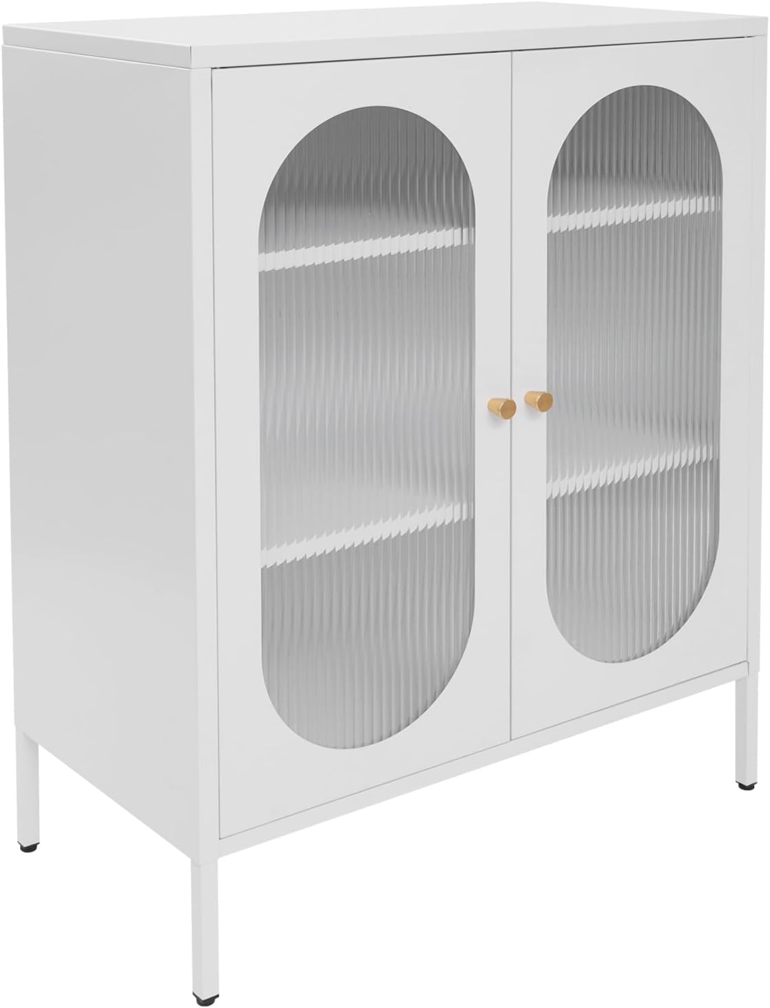 Accent Cabinet with Glass Doors – 3 Tier Storage, Modern Coffee Bar Station Pantry Cupboard Accent Cabinet for Kitchen Living Room Bedroom Bathroom, 31.5"x15.8"x40"(Creamy White)